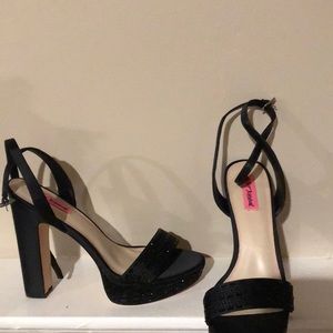 Betsey Johnson Black beaded Alliie Ankle Strap Platform Sandals